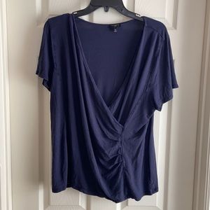 Navy 1X Talbots Woman side shirred crossover blouse -t-shirt soft material